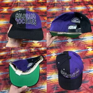 Vintage MLB Colorado Rockies Baseball Annco Cap Black Purple Adult SnapBack Hat